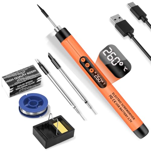 Mini Cordless Soldering Iron Kit. USB Rechargeable Portable Cordless Soldering Iron. LCD Digital Adjustable Temperature Soldering Gun Thermostatic Soldering Kit for Home Appliance Repair. DIY - Orange