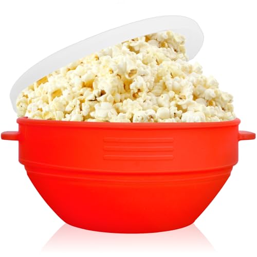 Microwave Popcorn Popper with Lid and Handles. Silicone Popcorn Maker for Healthy Oil-Free Popcorn. Collapsible & BPA-Free. Dishwasher Safe. Easy to Use for Home Movie Nights & Snacks. Red