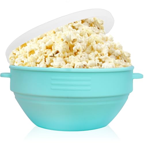 Microwave Popcorn Popper with Lid and Handles. Silicone Popcorn Maker for Healthy Oil-Free Popcorn. Collapsible & BPA-Free. Dishwasher Safe. Easy to Use for Home Movie Nights & Snacks. Blue