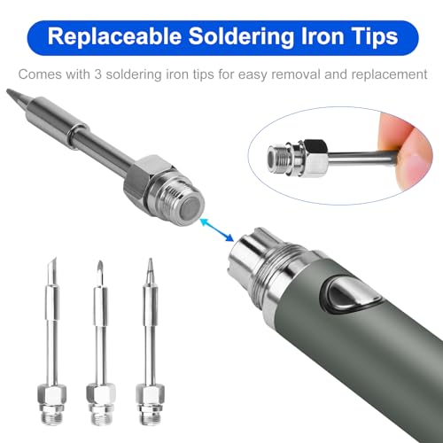 Dmyond Cordless Soldering Iron Kit. USB Rechargeable Portable Cordless Soldering Iron. 3 Temperature Adjustment Soldering Iron Tool Kit for Home Appliance Repair. DIY - Grey