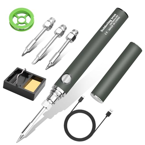 Dmyond Cordless Soldering Iron Kit. USB Rechargeable Portable Cordless Soldering Iron. 3 Temperature Adjustment Soldering Iron Tool Kit for Home Appliance Repair. DIY - Grey