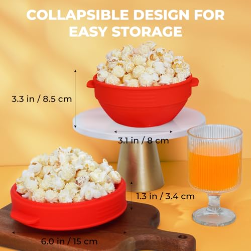 Microwave Popcorn Popper with Lid and Handles. Silicone Popcorn Maker for Healthy Oil-Free Popcorn. Collapsible & BPA-Free. Dishwasher Safe. Easy to Use for Home Movie Nights & Snacks. Red