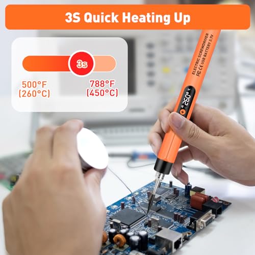 Mini Cordless Soldering Iron Kit. USB Rechargeable Portable Cordless Soldering Iron. LCD Digital Adjustable Temperature Soldering Gun Thermostatic Soldering Kit for Home Appliance Repair. DIY - Orange