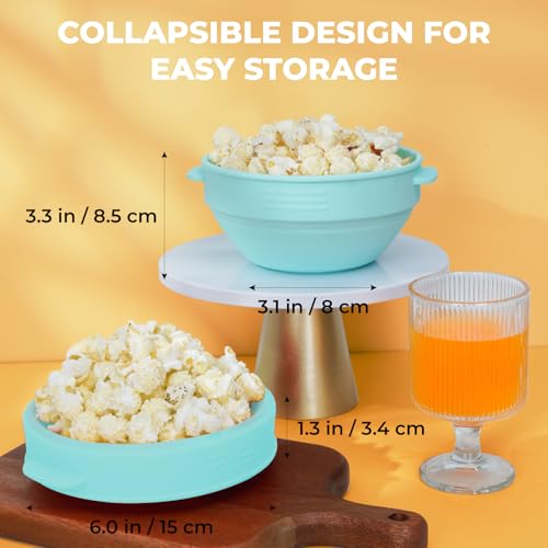 Microwave Popcorn Popper with Lid and Handles. Silicone Popcorn Maker for Healthy Oil-Free Popcorn. Collapsible & BPA-Free. Dishwasher Safe. Easy to Use for Home Movie Nights & Snacks. Blue