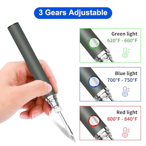 Dmyond Cordless Soldering Iron Kit. USB Rechargeable Portable Cordless Soldering Iron. 3 Temperature Adjustment Soldering Iron Tool Kit for Home Appliance Repair. DIY - Grey