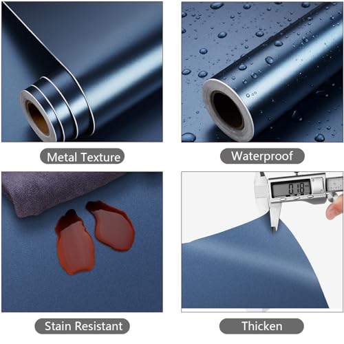 YENHOME 17.7X393 Blue Stainless Steel Contact Paper for Dishwasher Appliance Refrigerator Wrap Vinyl Self Adhesive Blue Metallic Wallpaper Stick and Peel for Kitchen Cabinets Countertops Waterproof