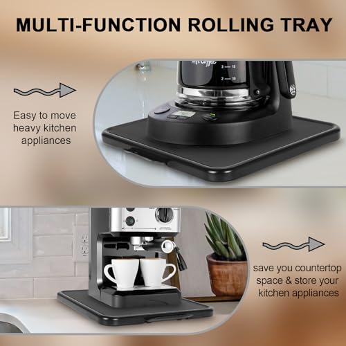 Kitchen Appliance Sliding Tray - Coffee Maker Slider with Rolling Wheels Under Cabinet Countertop Storage Organizer Moving Caddy Extra Wide for KitchenAid Stand Mixer Air Fryer Toaster Blender