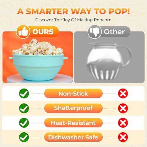 Microwave Popcorn Popper with Lid and Handles. Silicone Popcorn Maker for Healthy Oil-Free Popcorn. Collapsible & BPA-Free. Dishwasher Safe. Easy to Use for Home Movie Nights & Snacks. Blue