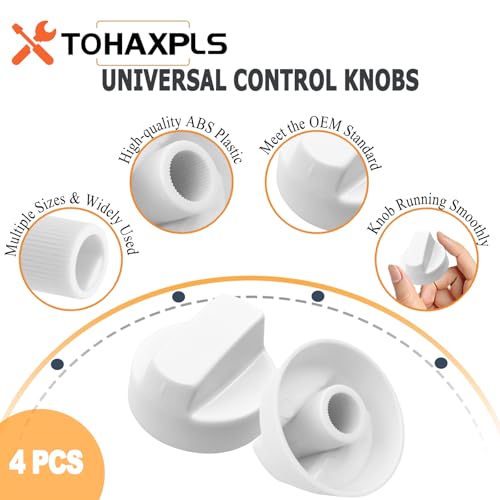 4 Pack Universal Control Knobs Replacement with 12 Adapter Compatible Oven/Stove/Range Universal Knobs White - Please Focus on Matching knob D-Hole Size