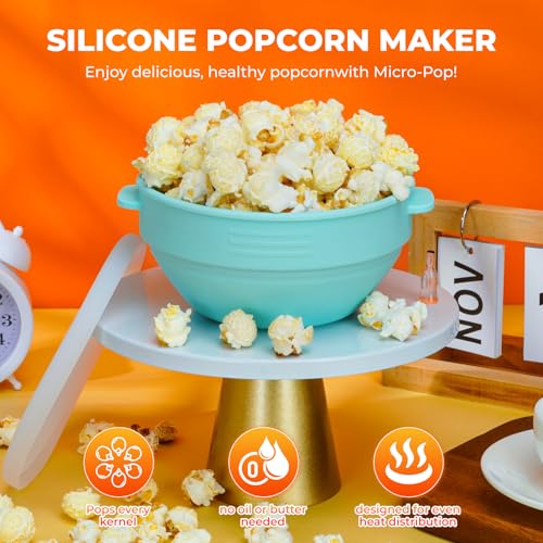 Microwave Popcorn Popper with Lid and Handles. Silicone Popcorn Maker for Healthy Oil-Free Popcorn. Collapsible & BPA-Free. Dishwasher Safe. Easy to Use for Home Movie Nights & Snacks. Blue