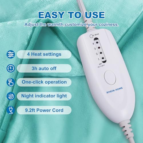 RHEIN HOME Electric Blanket Throw Size Cute Electric Heated Blanket with 4 Heat Settings 3h Auto Off. Soft Flannel Heat Blanket Throw with Gift Bag. Overheat Protection Machine Washable(50''×60'')