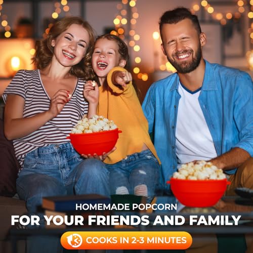 Microwave Popcorn Popper with Lid and Handles. Silicone Popcorn Maker for Healthy Oil-Free Popcorn. Collapsible & BPA-Free. Dishwasher Safe. Easy to Use for Home Movie Nights & Snacks. Red