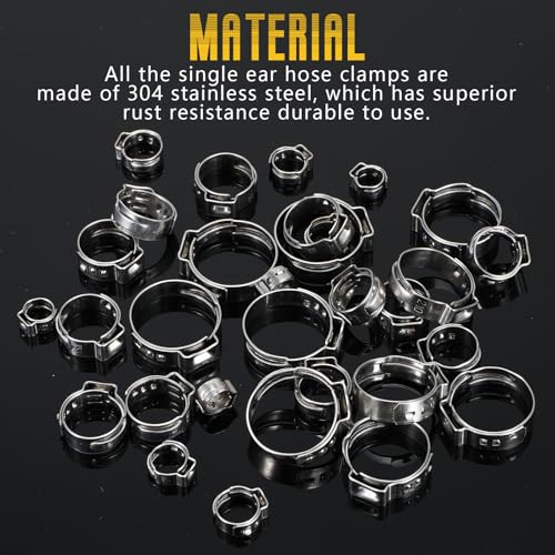 150Pcs 304 Stainless Steel Single Ear Hose Clamp with Ear Clamp Pincer. 6-23.5mm Crimp Hose Clamp Assortment Kit Cinch Rings Crimp Pinch Tools Perfect for Automotive. Home Appliance Line and Plumbing