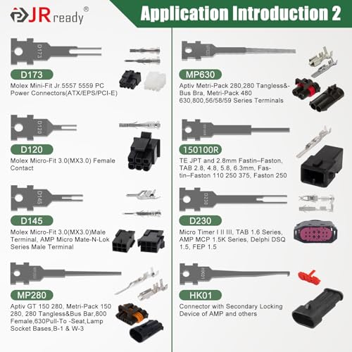 JRready ST5355 Terminal Removal Tool Kit - Universal Vehicle Home Appliances Connector Repair Pin Removal Tool. for Tyco. Sumitomo. Delphi. Molex Pin Extractor. Includes 16Pcs Replacement Tips