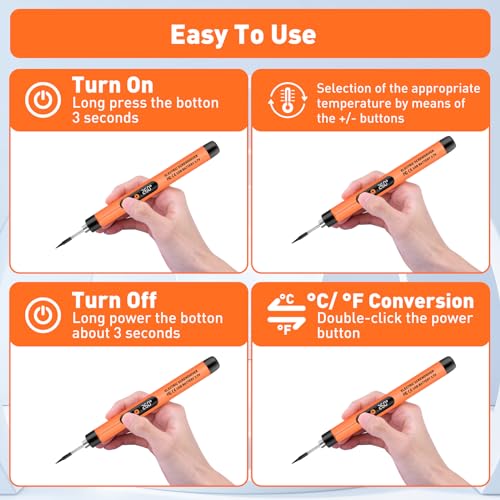 Mini Cordless Soldering Iron Kit. USB Rechargeable Portable Cordless Soldering Iron. LCD Digital Adjustable Temperature Soldering Gun Thermostatic Soldering Kit for Home Appliance Repair. DIY - Orange