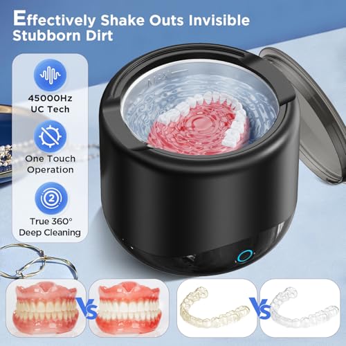 Retainer Cleaner for Denture: Ultra Sonic Dental Cleaning - Mouth Guard Cleaner for Aligner at Home in The Bathroom 25W 220ML (LIGHT BLACK)