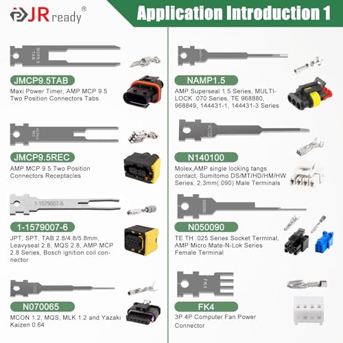 JRready ST5355 Terminal Removal Tool Kit - Universal Vehicle Home Appliances Connector Repair Pin Removal Tool. for Tyco. Sumitomo. Delphi. Molex Pin Extractor. Includes 16Pcs Replacement Tips