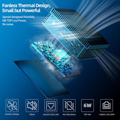 Fanless N100 Industrial Mini PC Micro Firewall Appliance. 4 * 2.5Gbe i225 LAN Ports POE in Mini Computer 8GB DDR4 RAM 128GB SATA SSD. USB-C/5*USB/SIM Slot/HD+DP/Home Network Pfsense Router