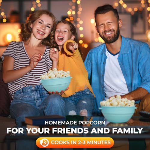 Microwave Popcorn Popper with Lid and Handles. Silicone Popcorn Maker for Healthy Oil-Free Popcorn. Collapsible & BPA-Free. Dishwasher Safe. Easy to Use for Home Movie Nights & Snacks. Blue