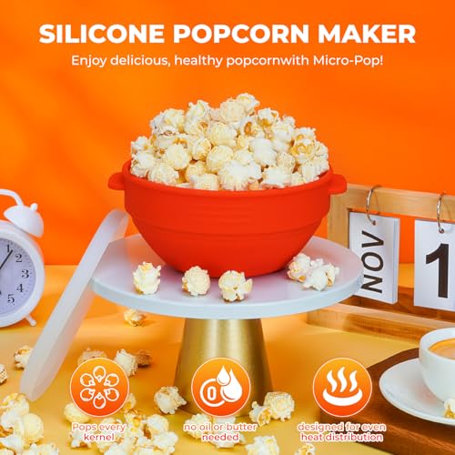 Microwave Popcorn Popper with Lid and Handles. Silicone Popcorn Maker for Healthy Oil-Free Popcorn. Collapsible & BPA-Free. Dishwasher Safe. Easy to Use for Home Movie Nights & Snacks. Red