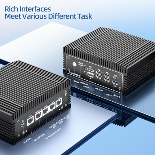 Fanless N100 Industrial Mini PC Micro Firewall Appliance. 4 * 2.5Gbe i225 LAN Ports POE in Mini Computer 8GB DDR4 RAM 128GB SATA SSD. USB-C/5*USB/SIM Slot/HD+DP/Home Network Pfsense Router