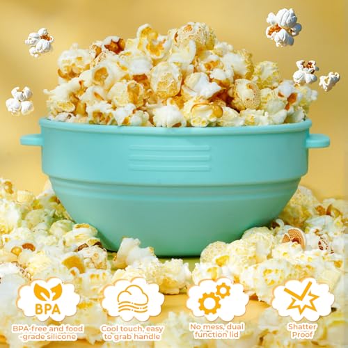 Microwave Popcorn Popper with Lid and Handles. Silicone Popcorn Maker for Healthy Oil-Free Popcorn. Collapsible & BPA-Free. Dishwasher Safe. Easy to Use for Home Movie Nights & Snacks. Blue