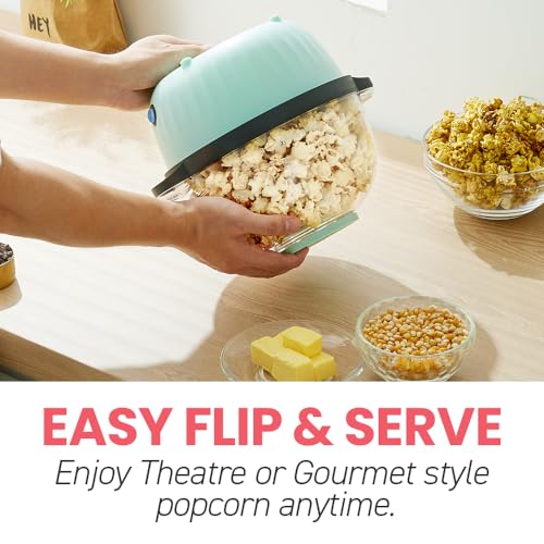 Elite Gourmet EPM145M 18-cup Hot Oil Stirring Popcorn Popper w/Measuring Cap & Reversible Serving Bowl & Butter Melting Tray. Great for Parties. Movie Night. Anytime Snack. Safety ETL Approved. Mint