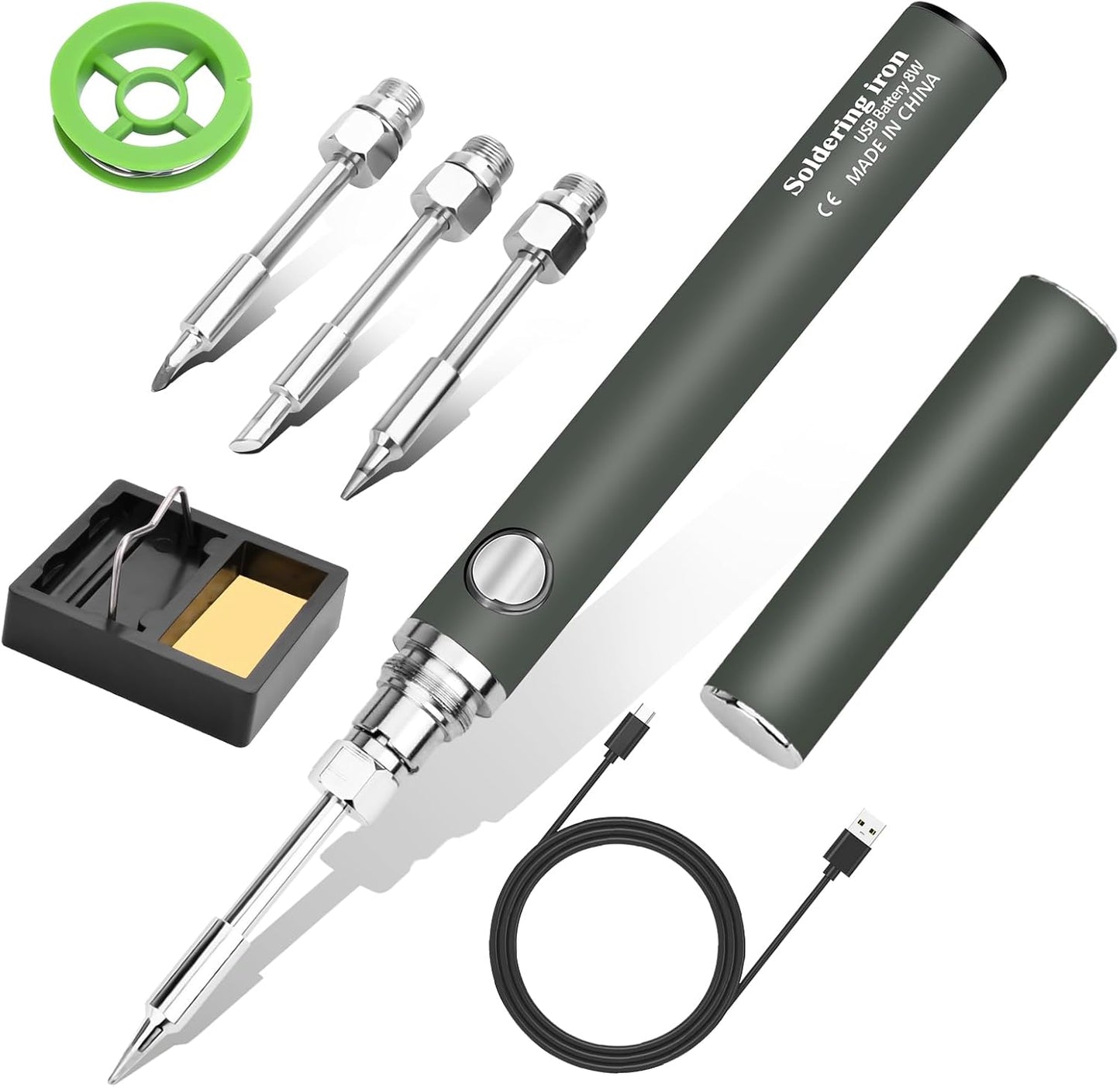 Dmyond Cordless Soldering Iron Kit. USB Rechargeable Portable Cordless Soldering Iron. 3 Temperature Adjustment Soldering Iron Tool Kit for Home Appliance Repair. DIY - Grey