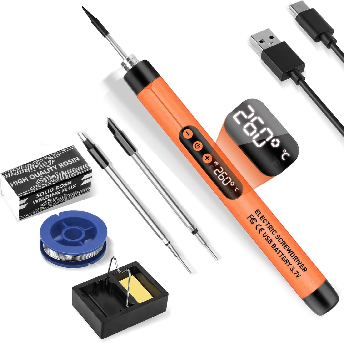 Mini Cordless Soldering Iron Kit. USB Rechargeable Portable Cordless Soldering Iron. LCD Digital Adjustable Temperature Soldering Gun Thermostatic Soldering Kit for Home Appliance Repair. DIY - Orange