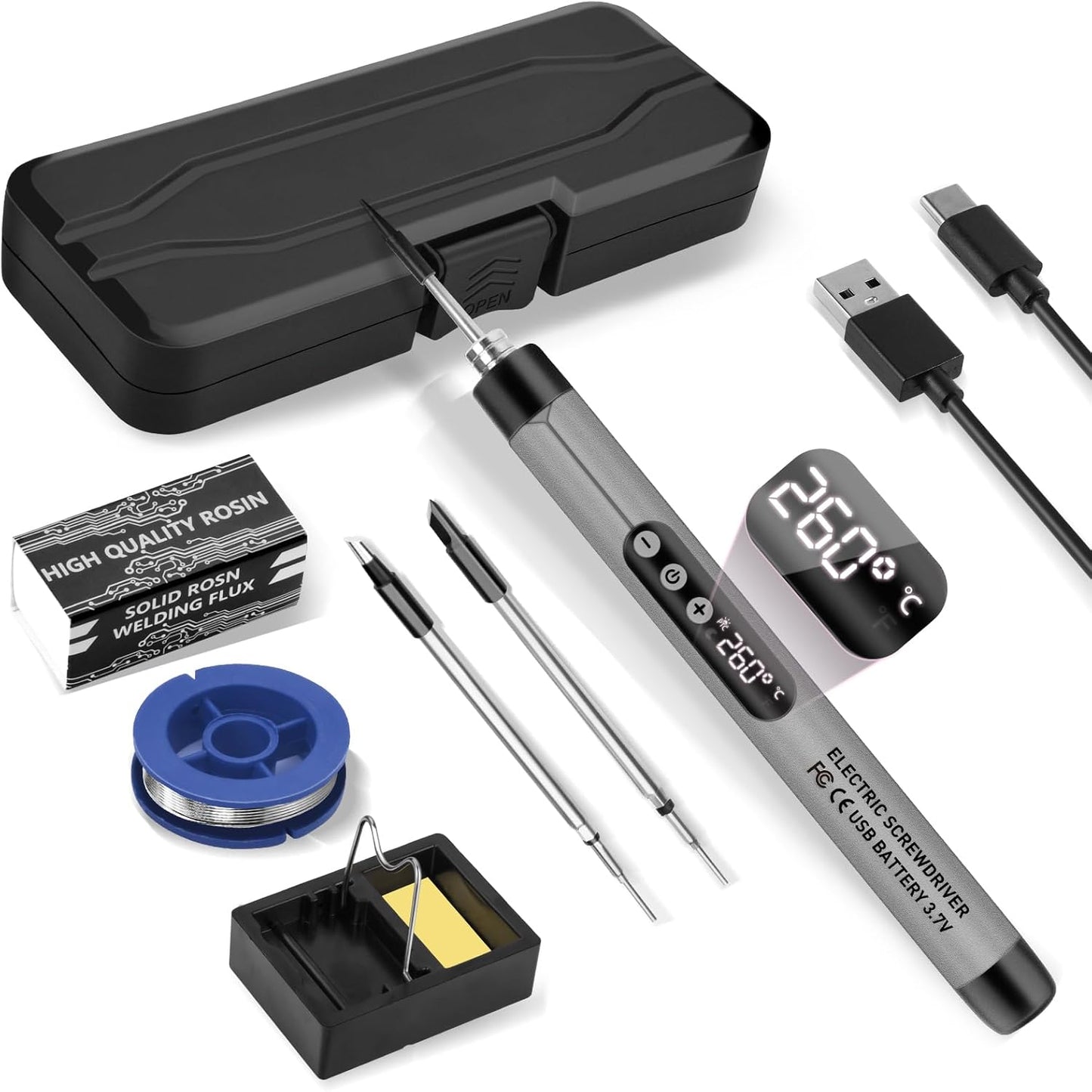 Mini Cordless Soldering Iron Kit. USB Rechargeable Portable Cordless Soldering Iron. LCD Digital Adjustable Temperature Soldering Gun Thermostatic Soldering Kit for Home Appliance Repair. DIY - Orange