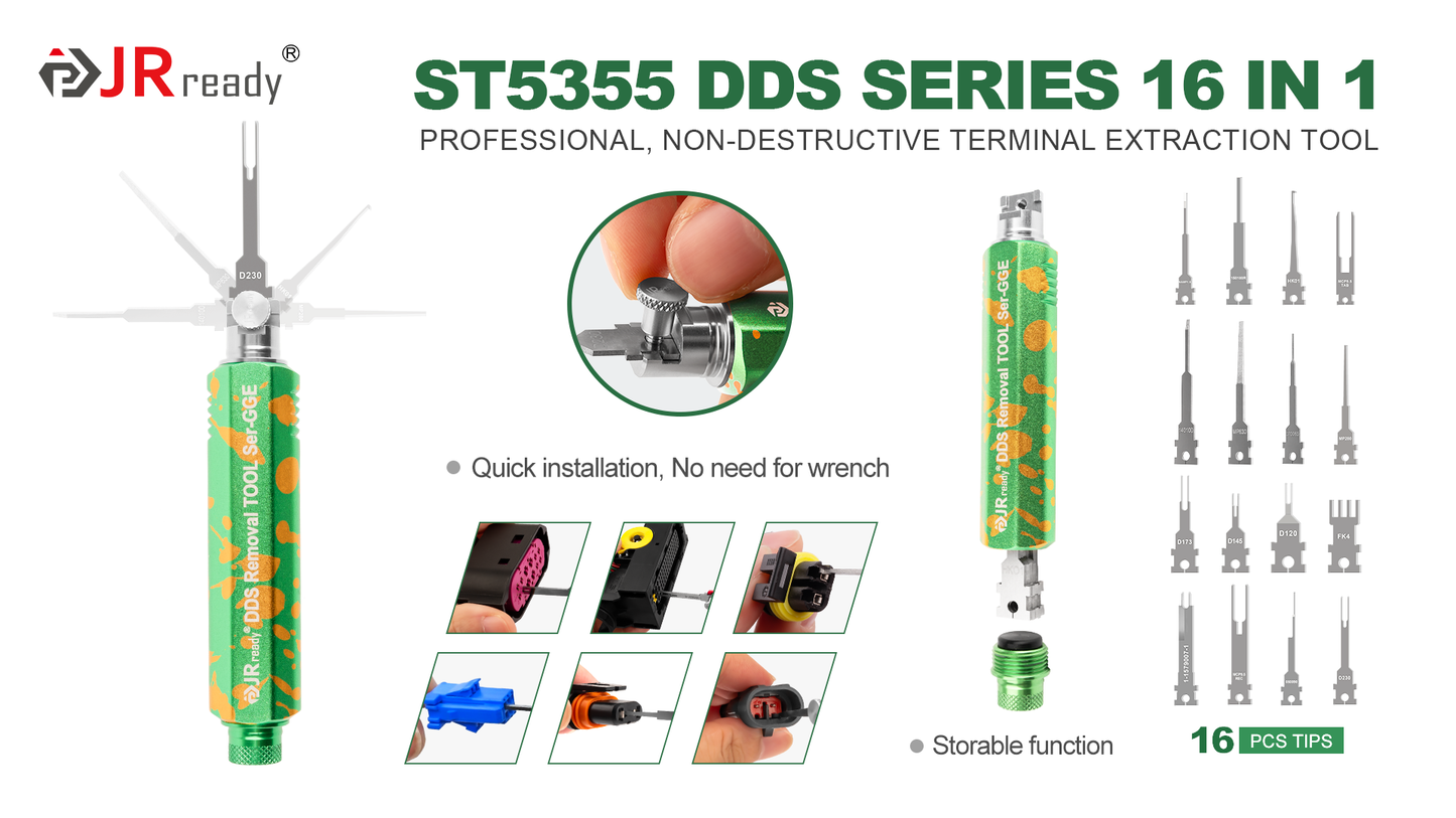 JRready ST5355 Terminal Removal Tool Kit - Universal Vehicle Home Appliances Connector Repair Pin Removal Tool. for Tyco. Sumitomo. Delphi. Molex Pin Extractor. Includes 16Pcs Replacement Tips